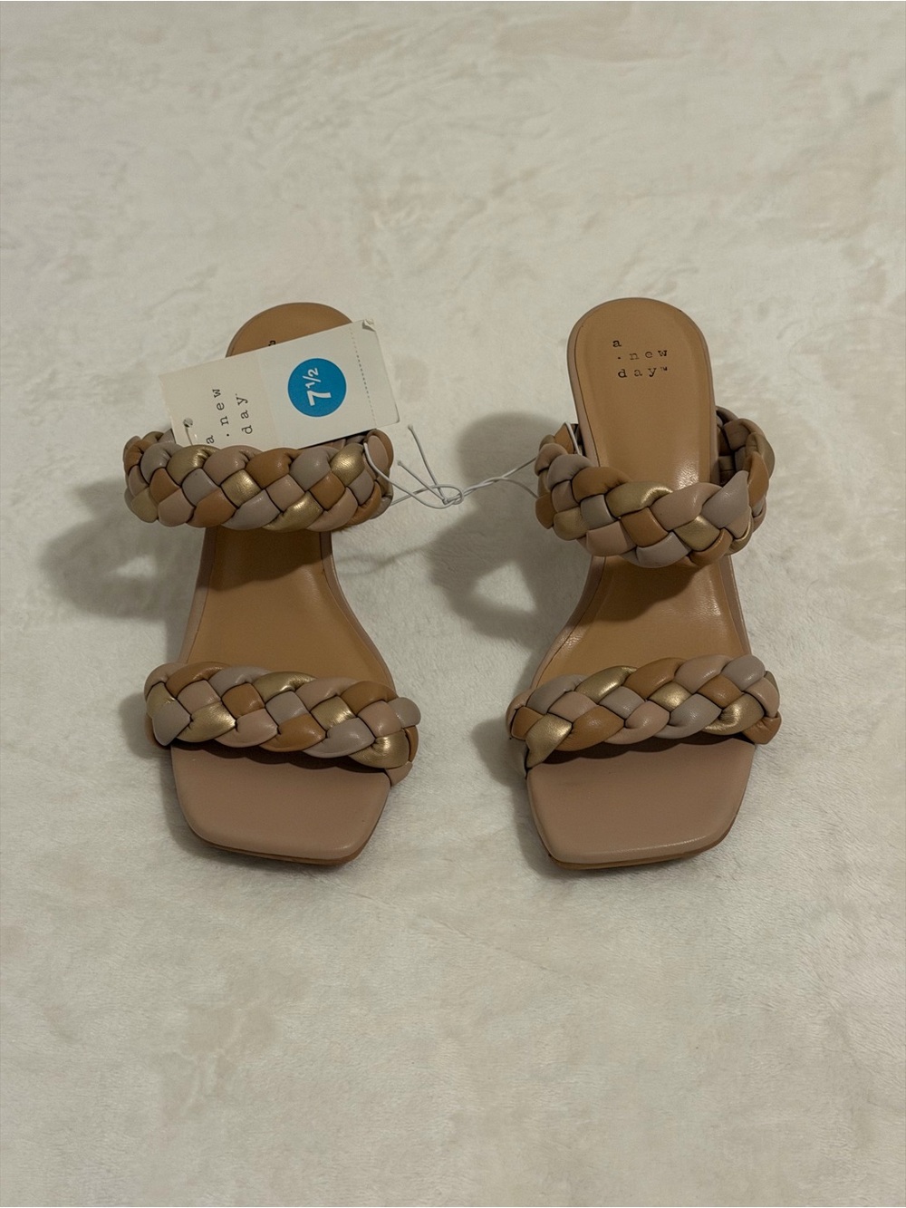 a new day Braided Double-Strap Slide Heels - Beige and Taupe